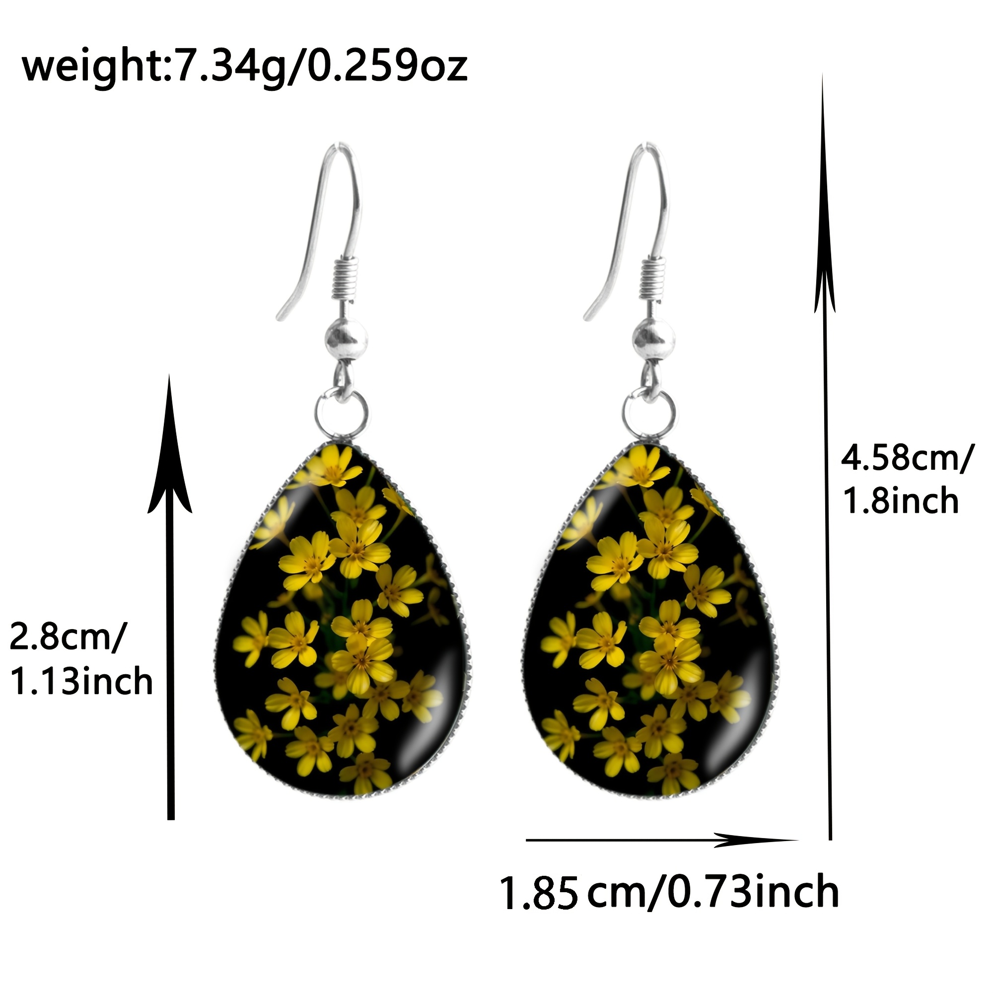 Bright Yellow Flower Pattern Teardrop Earrings, Unisex